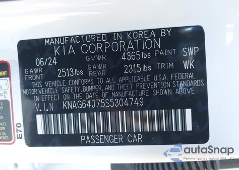 2025 Kia K5 Gt-Line z USA, uszkodzony, nr VIN KNAG64J75S5304749